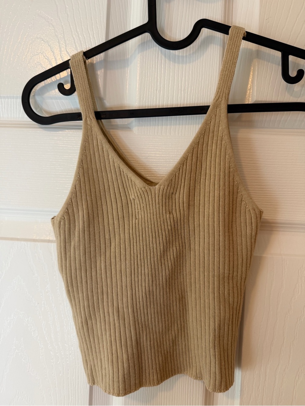 Reformation Ribbed V-Neck Tank Top — Tan - Picture 3 of 5